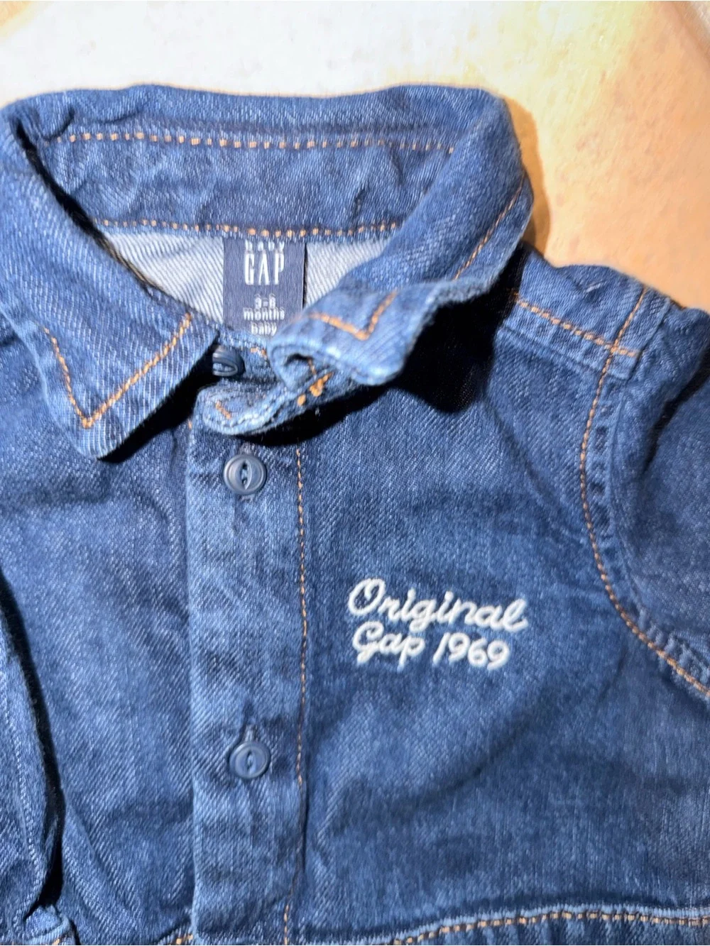 GAP Denim Baby Jumpsuit in Dark Blue with Embroidered Logo
